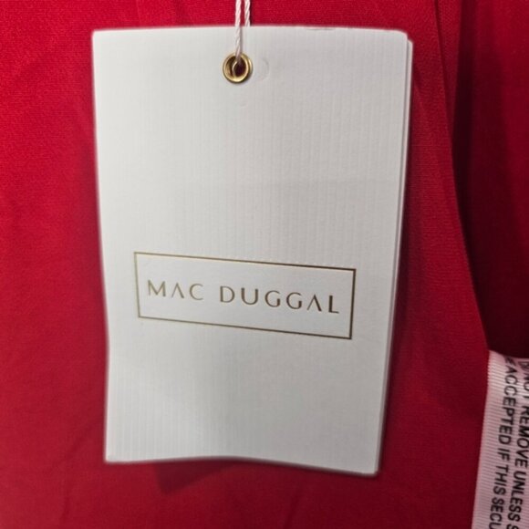 Mac Duggal Bow Shoulder V-Neck Gown Red - Picture 7 of 9